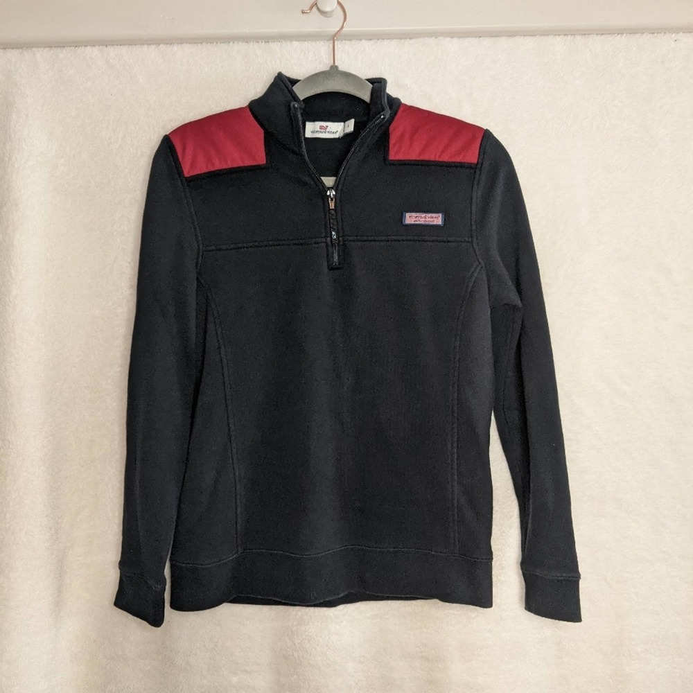 Vineyard Vines Shep Shirt Pullover Womens Size Small Black Red Whale Quarter Zip